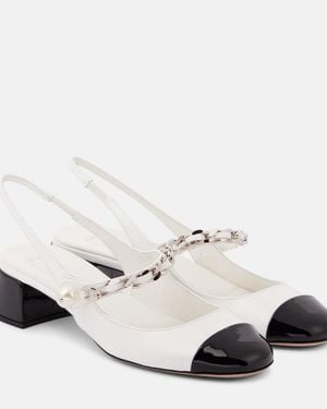 Miu Miu Chain Detail Patent Slingback Pump - White