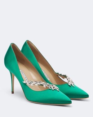 Manolo Blahnik Pumps Nadira Aus Satin Mit Kristallen - Grün