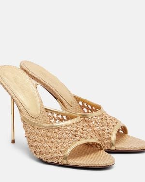 Paris Texas Lidia Leather-Trimmed Mules - Natural