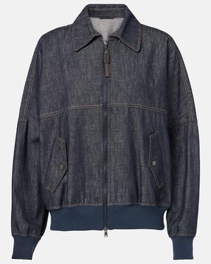 Brunello Cucinelli Denim Bomber Jacket - Blue