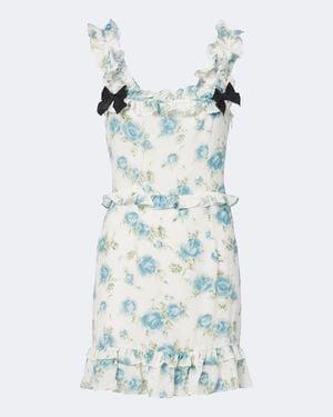 Alessandra Rich Ruffled Floral Silk Crepe De Chine Minidress - Blue