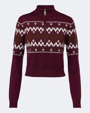 Perfect Moment Fair Isle Wool Half-Zip Jumper - Red
