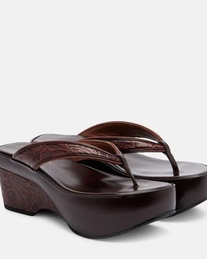 Dries Van Noten Embossed Leather Thong Sandals - Brown