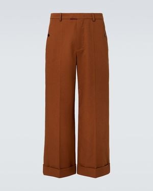 Valentino Cropped Cotton Gabardine Wide-Leg Trousers - Brown