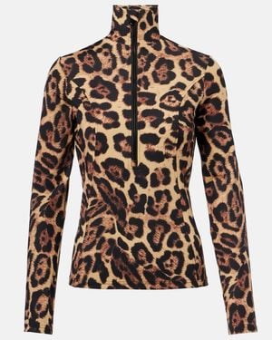 Goldbergh Leona Leopard-Print Half-Zip Ski Top - Brown