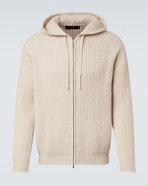 arch4 Hooded Ribbed-Knit Cashmere Zip-Up Cardigan - Natural