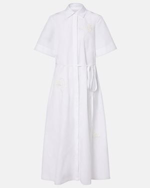 Erdem Vestido Camisero De Popelin De Algodon Con Cinturon - Blanco