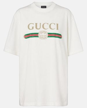 Gucci Logo Cotton Jersey And Silk T-Shirt - White