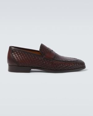 Magnanni Woven Leather Penny Loafers - Brown