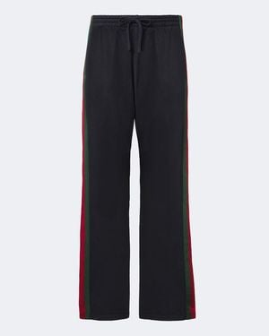 Gucci Web Stripe Silk And Cotton Wide-Leg Pants - Blue