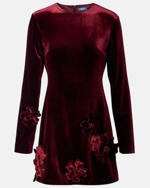 LEO LIN Aliza Floral-Applique Velvet Minidress - Red