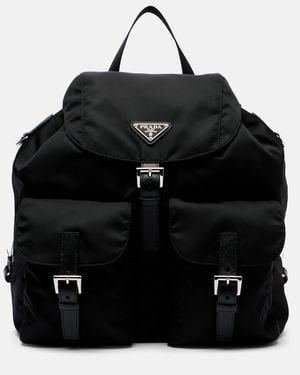Prada Re-Nylon Medium Leather-Trimmed Backpack - Black