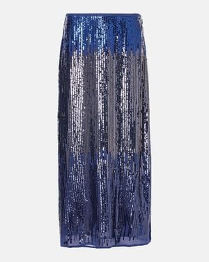 RIXO London Kelly Sequined Midi Skirt - Blue