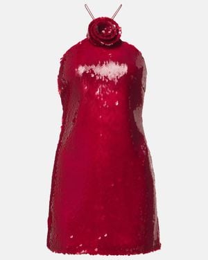 Magda Butrym Floral-Applique Sequined Halterneck Minidress - Red