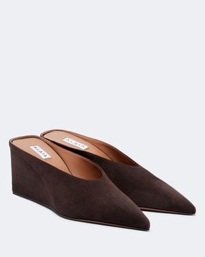 Alaïa Cube Suede Wedge Mules - Brown