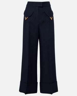 Valentino Vgold Crepe Couture Wide-Leg Pants - Blue