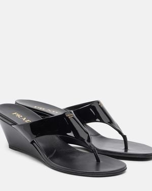 Prada Patent Leather Thong Sandals - Black
