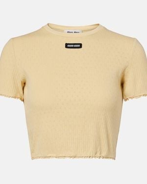 Miu Miu Lace-Trimmed Pointelle Cotton Crop Top - Natural