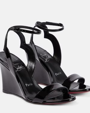Christian Louboutin Patent Leather Wedge Sandals - Black