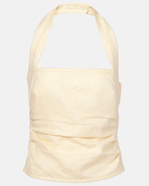 SIR. Jerry Ruched Linen Top - Natural