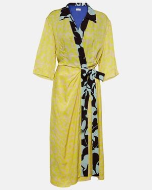 Dries Van Noten Printed Wrap Midi Dress - Yellow