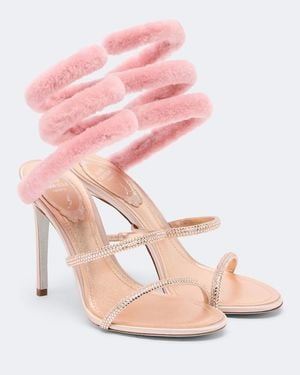 Rene Caovilla Cleo Embellished Shearling-Trimmed Sandals - Pink
