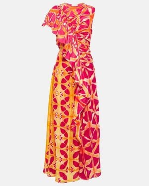 Ulla Johnson Lali Ruched Ruffled Printed Silk Gown - Red