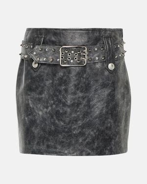 Alessandra Rich Belted Embellished Leather Miniskirt - Grey
