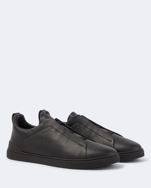 ZEGNA Triple Stitch Leather Trainers - Black