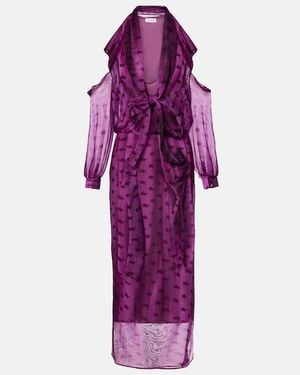 Acne Studios Cutout Printed Semi-Sheer Midi Dress - Purple