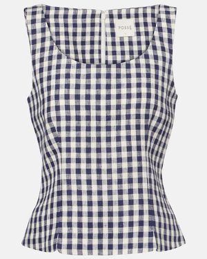 Posse Sadie Gingham Linen Top - White