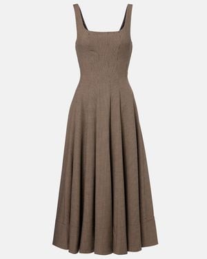STAUD Wells Houndstooth Midi Dress - Brown