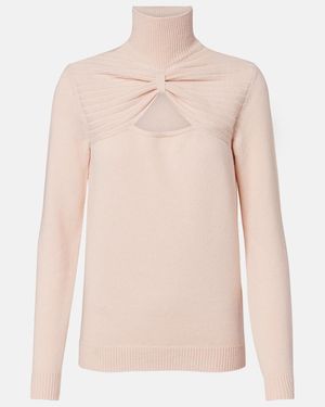 Valentino Cutout Gathered Virgin Wool Turtleneck Sweater - Pink