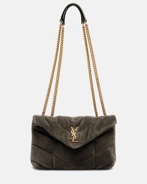 Saint Laurent Puffer Toy Suede Shoulder Bag - White