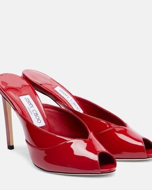 Jimmy Choo Brigitte 100 Patent Leather Mules - Red