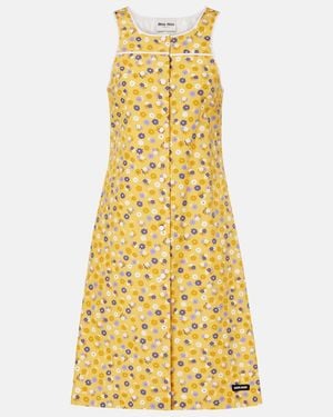 Miu Miu Floral Cotton Poplin Midi Dress - Yellow