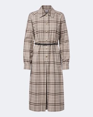 Burberry Check Belted Cotton Shirt Dress - Natural