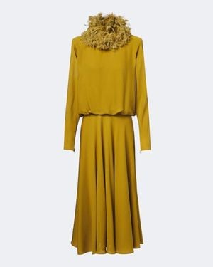 Valentino Midikleid Aus Seiden-Georgette Mit Federn - Gelb