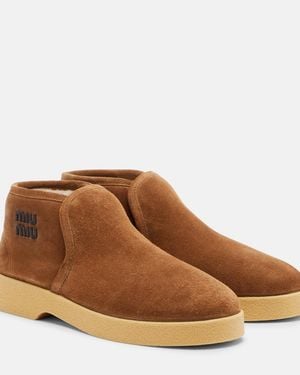 Miu Miu Ankle Boots Aus Veloursleder Mit Shearling - Braun