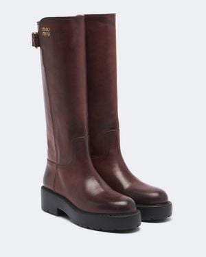 Miu Miu Kniehohe Stiefel Aus Leder - Braun