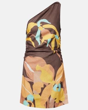 Faithfull the Brand Marga Floral One-Shoulder Linen Minidress - Orange