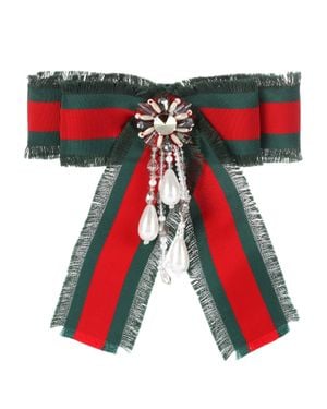 Gucci Schleifen-Brosche mit Webstreifen - Grün