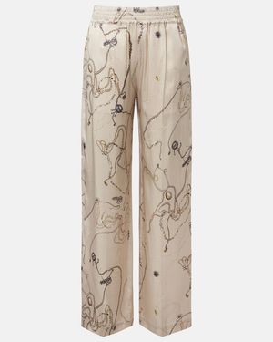 Victoria Beckham Printed Silk Satin Pyjama Trousers - Natural
