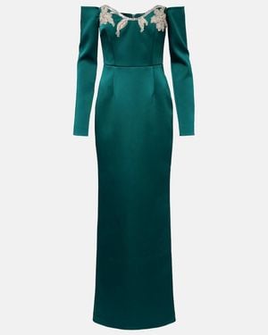Rebecca Vallance Ellerie Embellished Off-Shoulder Gown - Green