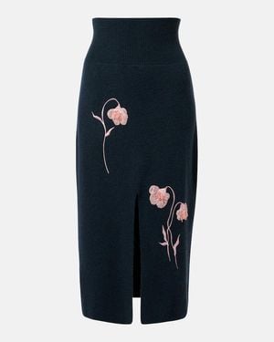 Erdem Floral-Applique Knitted Midi Skirt - Blue