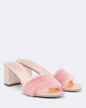 Rene Caovilla Embellished Leather-Lined Mules - Pink