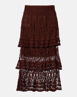Anna Kosturova Elsie Tiered Cotton Crochet Midi Skirt - Purple
