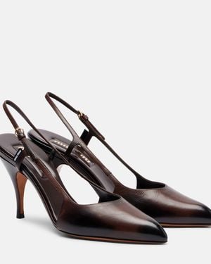 Miu Miu Leather Slingback Court Shoes - Brown