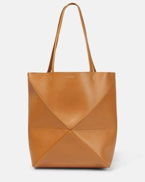 Loewe Luxury Medium Puzzle Fold Tote In Shiny Calfskin - Orange