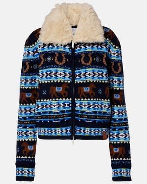 Stella McCartney Intarsia Virgin Wool Zip-Up Cardigan - Blue
